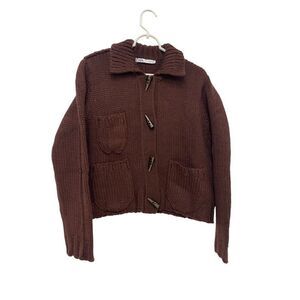 Zara Cardigan Sweater Womens XL Brown Chunky Toggle closure Wool 1957/101 NWOT